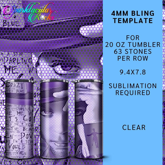 12 singer purple rain Rhinestones Tumbler Templates | ss20 5mm | bling tumbler | 50 stones per row | 20 oz straight tumbler | png template