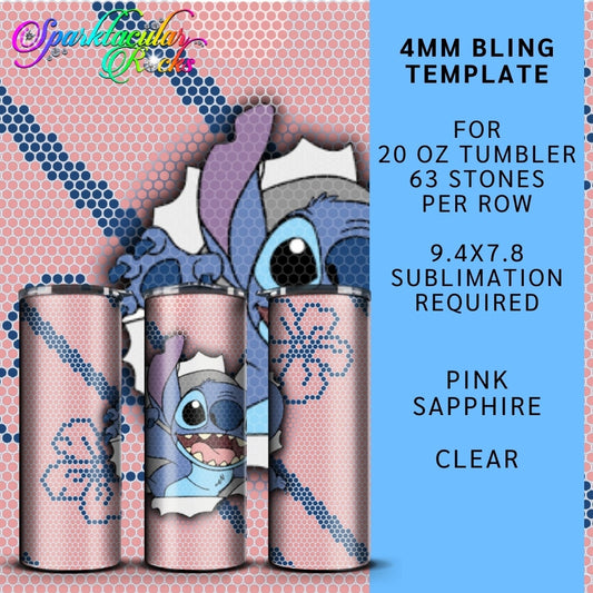 4 Alien friend Bling Tumbler Template | ss16 4mm | bling template | 63 stones per row | 20 oz straight tumbler | rhinestone template